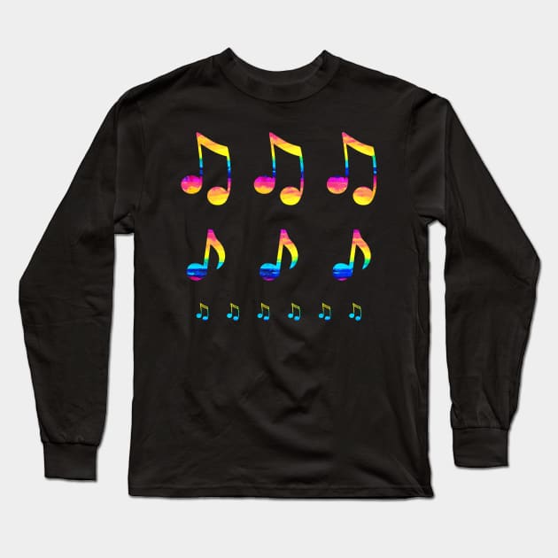 Colorful Music Notes Long Sleeve T-Shirt by Kelly Louise Art